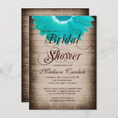 素朴なティール（緑がかった色）のデイジーのブライダルシャワー招待状 招待状 (正面/裏面)