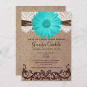 素朴なティール(緑がかった色)のデイジーのブライダルシャワー招待状 招待状 (正面/裏面)