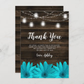 素朴なティール(緑がかった色)のデイジーのメーソンジャーは菓子16をつけます サンキューカード (正面/裏面)