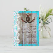 素朴なティール(緑がかった色)の納屋の木製の蹄鉄の結婚式招待状 招待状 (スタンド正面)