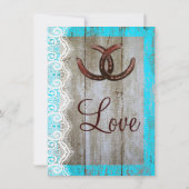 素朴なティール(緑がかった色)の納屋の木製の蹄鉄の結婚式招待状 招待状 (裏面)