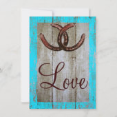 素朴なティール（緑がかった色）の納屋の木製の蹄鉄の結婚式招待状 招待状 (裏面)