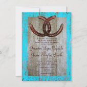 素朴なティール(緑がかった色)の納屋の木製の蹄鉄の結婚式招待状 招待状 (正面)