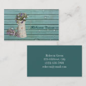 素朴なティール(緑がかった色)バーンウッドフローラカントリーウェディング 名刺 (正面/裏面)