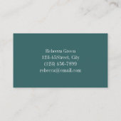 素朴なティール(緑がかった色)バーンウッドフローラカントリーウェディング 名刺 (裏面)