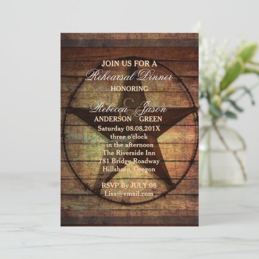 素朴なテキサス州スター結婚ウエスタンのリハーサル 招待状 (スタンド正面)