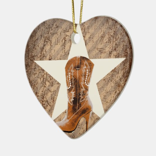 素朴なテキサス州ローンスター西カントリー女性のカーボーイ セラミックオーナメント (左)
