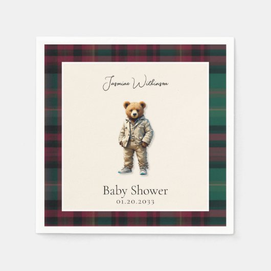 素朴なテディベイビーシャワー スタンダードカクテルナプキン (正面)