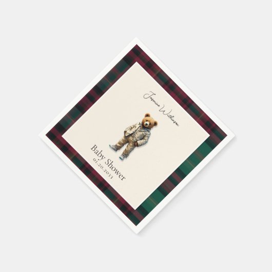 素朴なテディベイビーシャワー スタンダードカクテルナプキン (角)