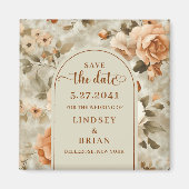 素朴なテラコッタとアイボリーとオリーブの花のSave the Date マグネット (正面)