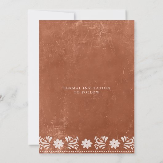 素朴なテラコッタの写真でお知らせする結婚式のSave the Date セーブザデート (裏面)