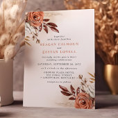 素朴なテラコッタの花とパンパス グラスの結婚式 招待状