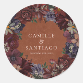 素朴なテラコッタの花模様 ラウンドシール