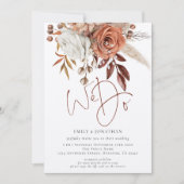 素朴なテラコッタの花飾りで行うQRコードの結婚式 招待状 (正面)