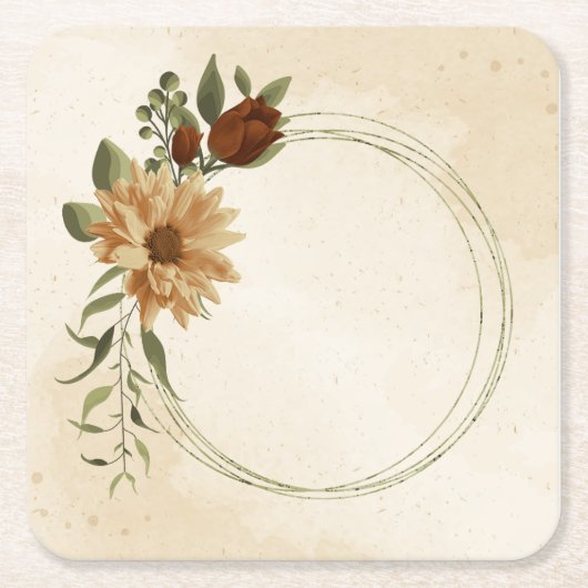 素朴なテラコッタフローラの緑 スクエアペーパーコースター (正面)