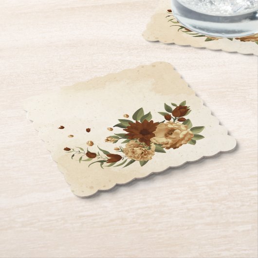 素朴なテラコッタフローラの緑 ペーパーコースター (アングル)