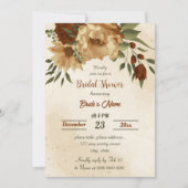 素朴なテラコッタフローラ植物ブライダルシャワー 招待状 (正面)