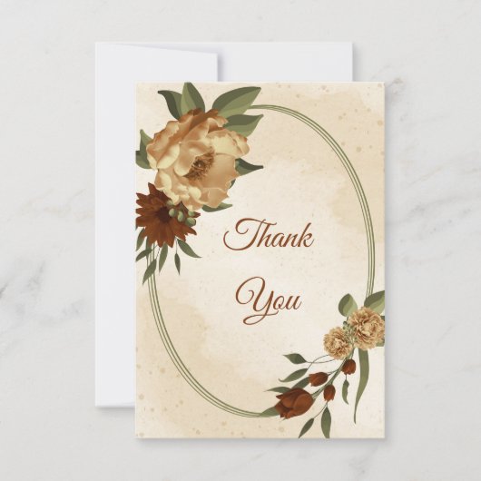 素朴なテラコッタ地球トーンフローラ サンキューカード (正面)