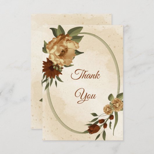 素朴なテラコッタ地球トーンフローラ サンキューカード (正面/裏面)