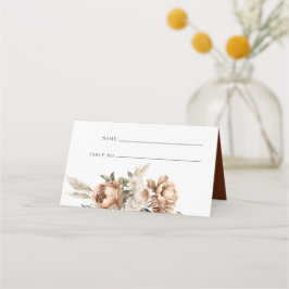 素朴なテラコッタ パンパス ボホ フラワー 秋の結婚式 プレイスカード