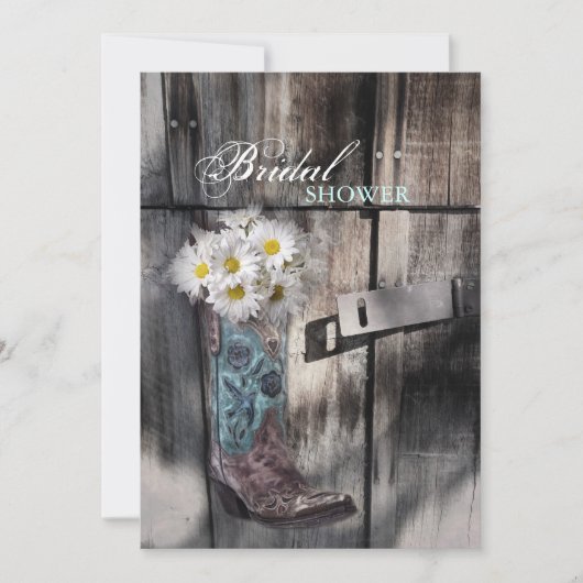 素朴なデイジー西カントリーカウボーイブライダルシャワー 招待状 (正面)