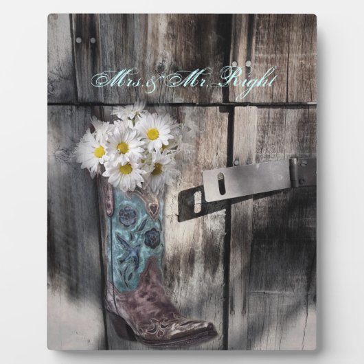 素朴なデイジー西カントリー結婚カウボーイ フォトプラーク (正面)