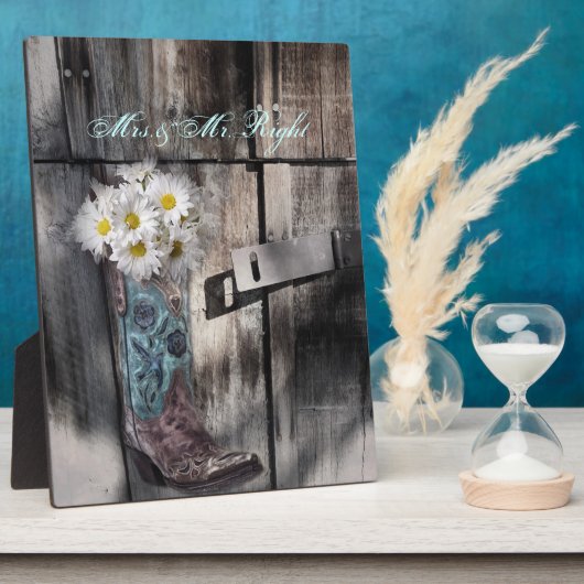 素朴なデイジー西カントリー結婚カウボーイ フォトプラーク (側面)