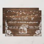 素朴なデザインの Save the Date | メイソンジャー、レース & ライト 招待状 (正面/裏面)