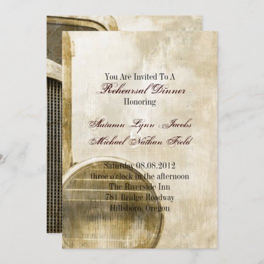 素朴なトラックの国の農場の結婚式のリハーサルの夕食 招待状 (正面/裏面)