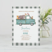 素朴なトラックの1歳誕生日ドライブバイ誕生日 招待状 (スタンド正面)