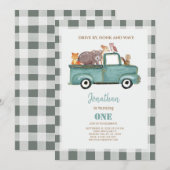 素朴なトラックの1歳誕生日ドライブバイ誕生日 招待状 (正面/裏面)