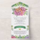 素朴なトロピカルジャングルのキュートな花と猫のベイビーシャワー オールインワン招待状 (内側)