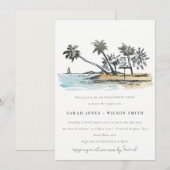 素朴なトロピカルビーチパームツリーのスケッチエンゲージメント 招待状 (正面/裏面)