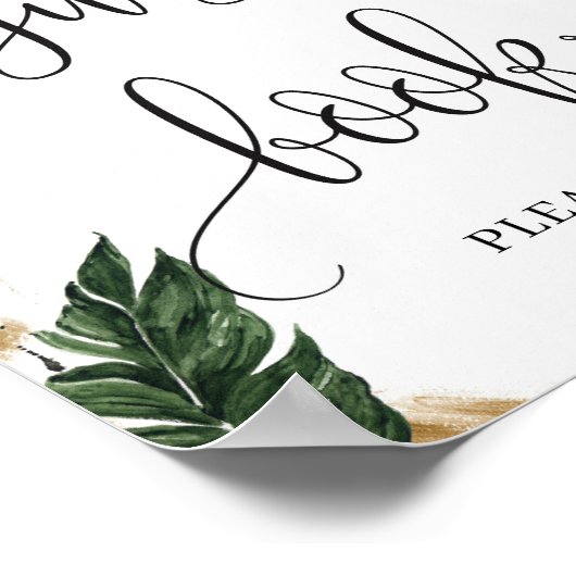 素朴なトロピカルリーフと花のゲストブックサイン ポスター (角)