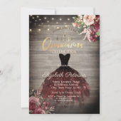 素朴なドレス、ティアラ、ライト ローズ ウッドのキンセアニエラ 招待状 (正面)