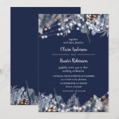 素朴なネイビーのストリングライトの冬の結婚式招待状 招待状 (正面/裏面)
