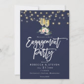素朴なネイビーの花柄エンゲージメントパーティー招待状 招待状 (正面)