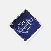 素朴なネイビーブルーいかり航海の結婚ズ スタンダードカクテルナプキン (角)
