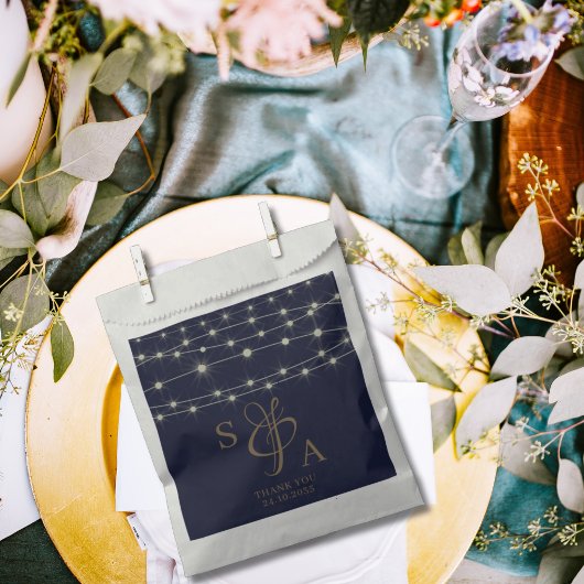 素朴なネイビーブルーとゴールドのストリングライト フェイバーバッグ