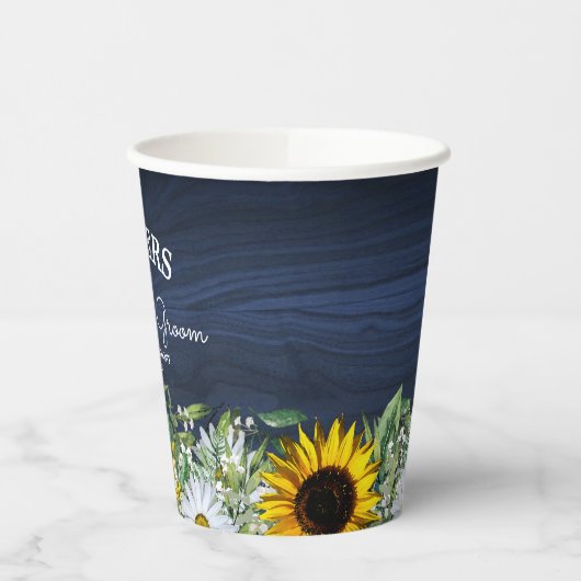 素朴なネイビーブルーのひまわり|デイジー 紙コップ (左)