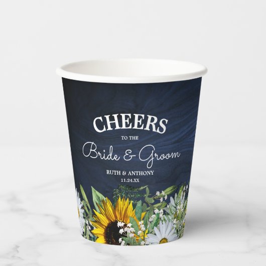 素朴なネイビーブルーのひまわり|デイジー 紙コップ (正面)