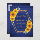 素朴なネイビーブルーのアジサイのウェディング・セーブ・ザ・デート 案内ポストカード (正面/裏面)