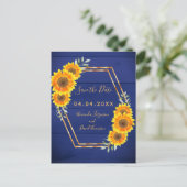 素朴なネイビーブルーのアジサイのウェディング・セーブ・ザ・デート 案内ポストカード (スタンド正面)