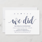 素朴なネイビーブルーのウェディングエロープメントレセプション 招待状 (正面)