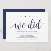 素朴なネイビーブルーのウェディングエロープメントレセプション 招待状 (正面/裏面)