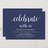 素朴なネイビーブルーのウェディングエロープメントレセプション 招待状 (正面/裏面)