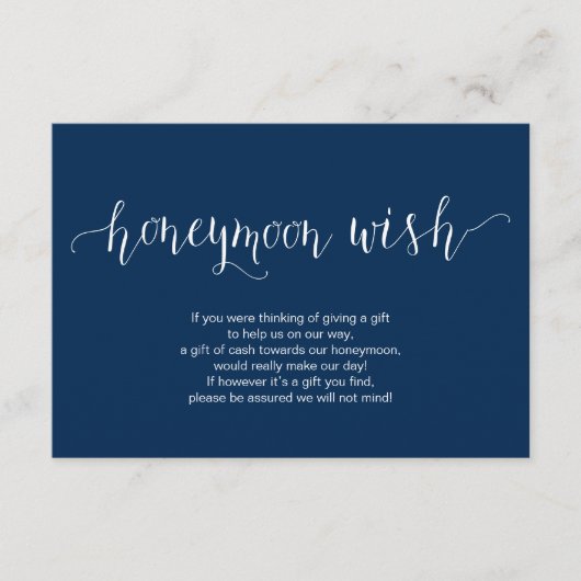 素朴なネイビーブルーのフォント, 結婚式 ハネムーンの願い エンクロージャーカード (正面)