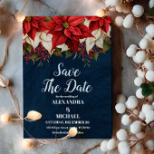 素朴なネイビーブルーのポインセチアの花のクリスマスウェディング セーブザデート