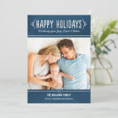 素朴なネイビーブルーの手書き写真でハッピーホリデー シーズンカード (スタンド正面)