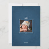 素朴なネイビーブルーの手書き写真でハッピーホリデー シーズンカード (裏面)